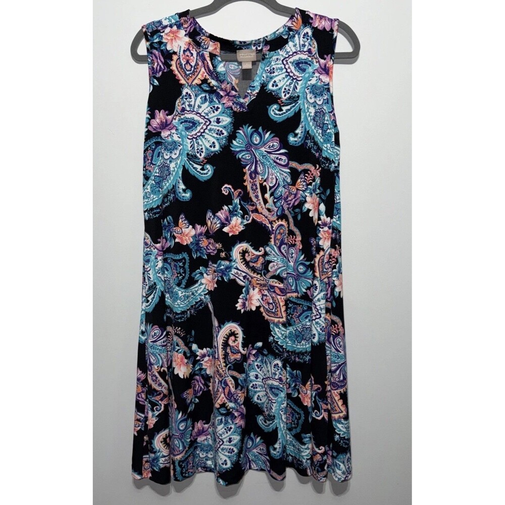 Chicos Dress Womens Size 1 Large Paisley Print Sleeveless Casual Stretch